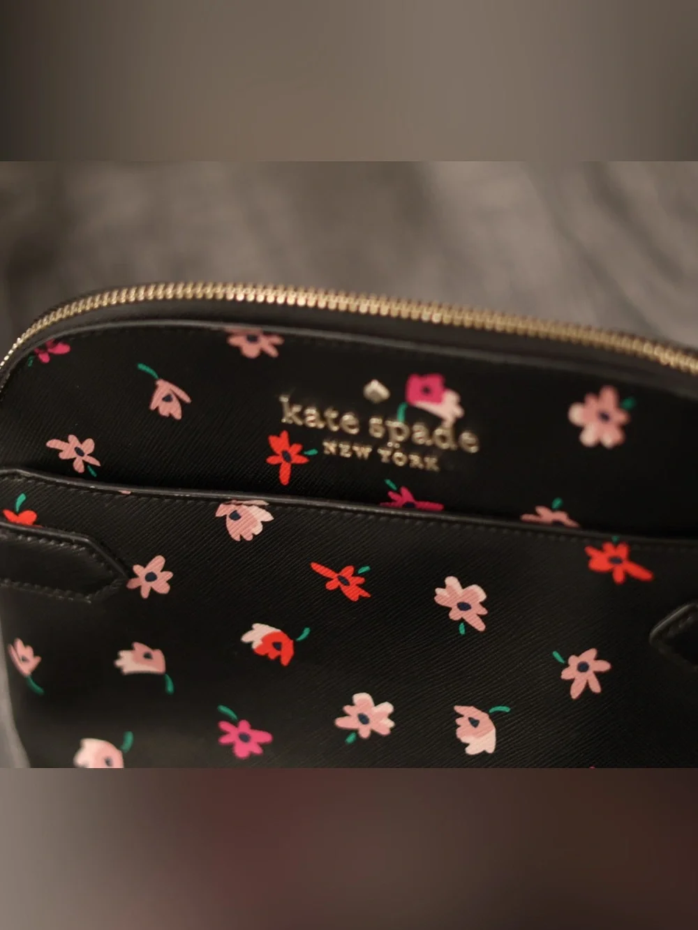 Kate Spade New York Floral Crossbody Bag Black Textured Adjustable Strap